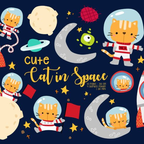 Cat in Space Digital Art Clipart cover image.