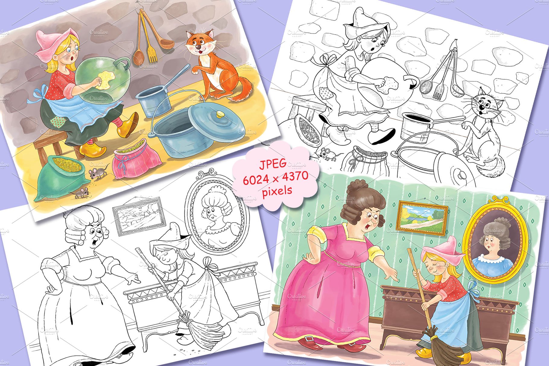 Cinderella bundle. Coloring pages preview image.