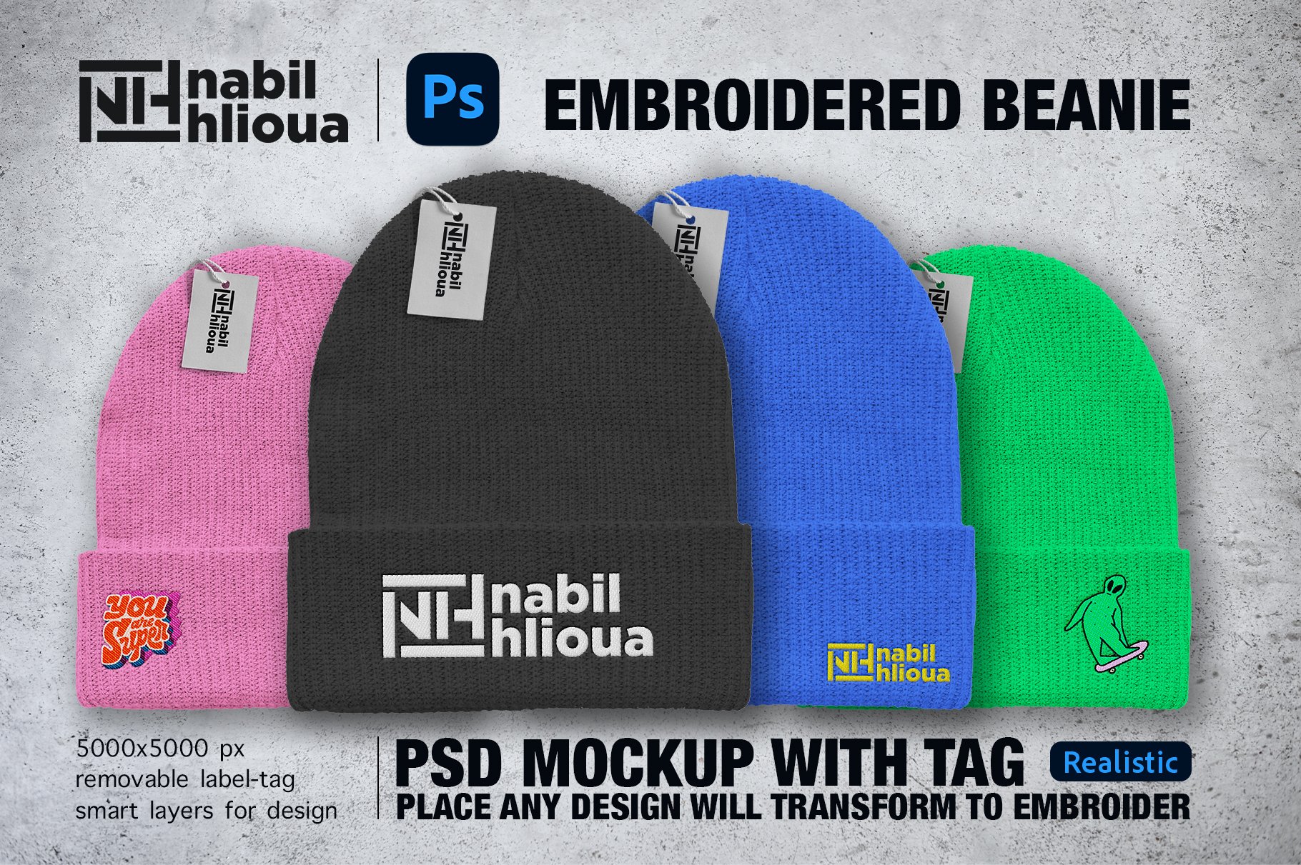 thumbnail image 2 of Beanie Hats For Men Badger Face Beanies Embroidered Animal Face Knitted Wooly Hat One Size Fits All Beanie Hat, Red, One Size 2 of 13