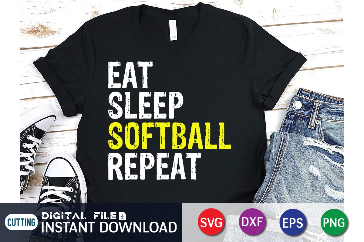 Eat Sleep Softball Repeat SVG preview image.