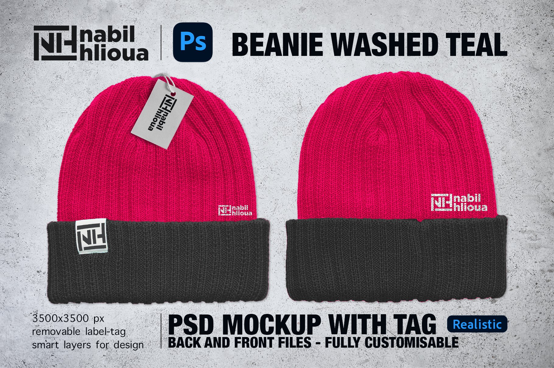 BEANIE HAT WASHED TEAL PSD Mockup cover image.