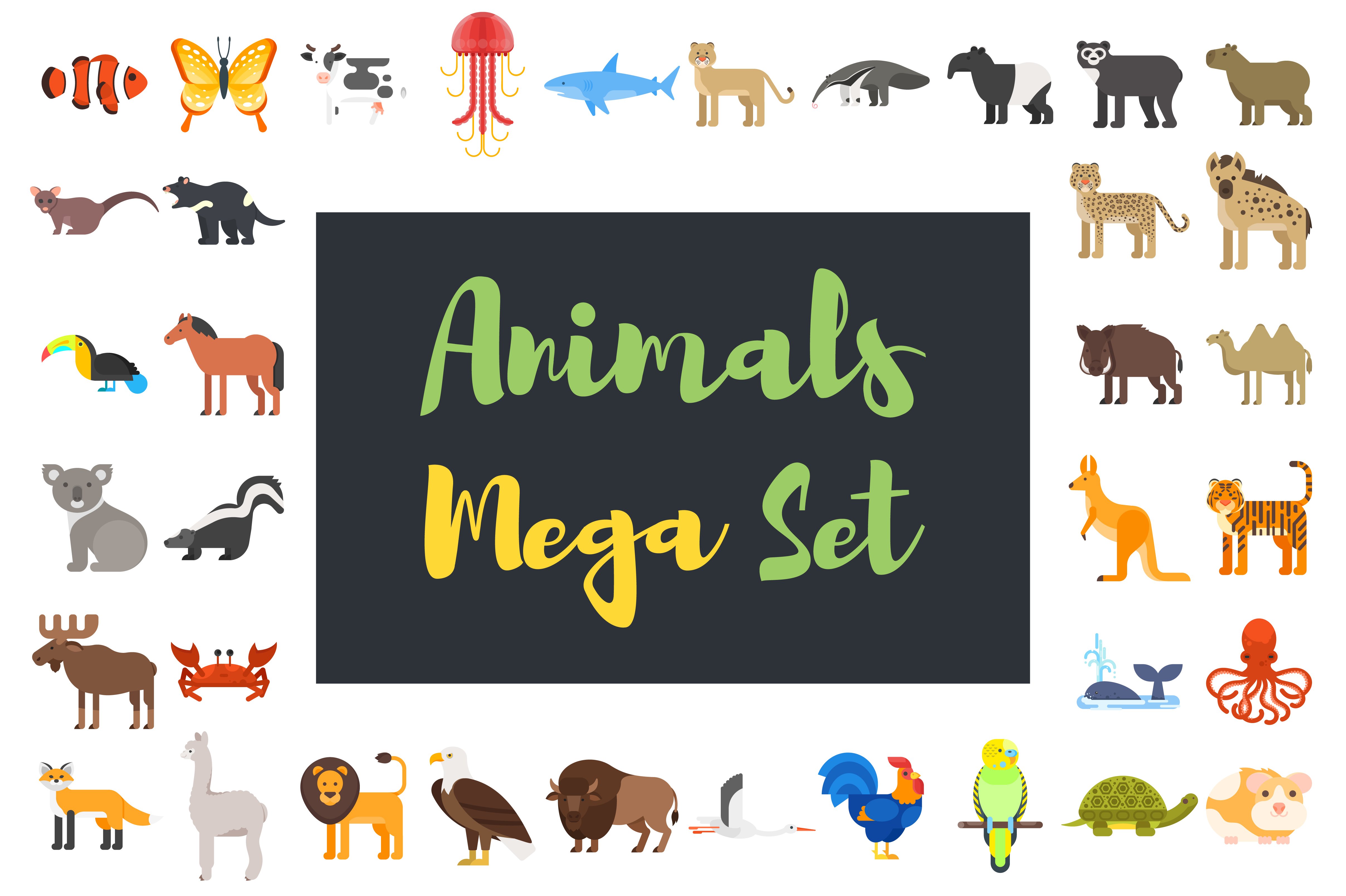 Mega set of flat animals cover image.