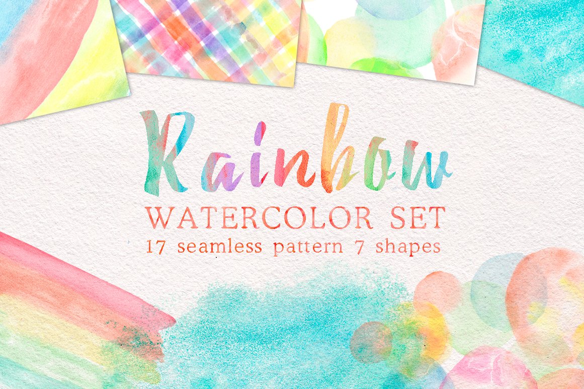 Rainbow watercolor seamless pattern cover image.