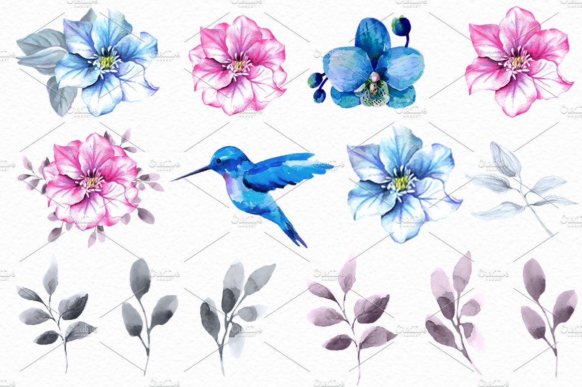 Pink and blue. Watercolor collection preview image.