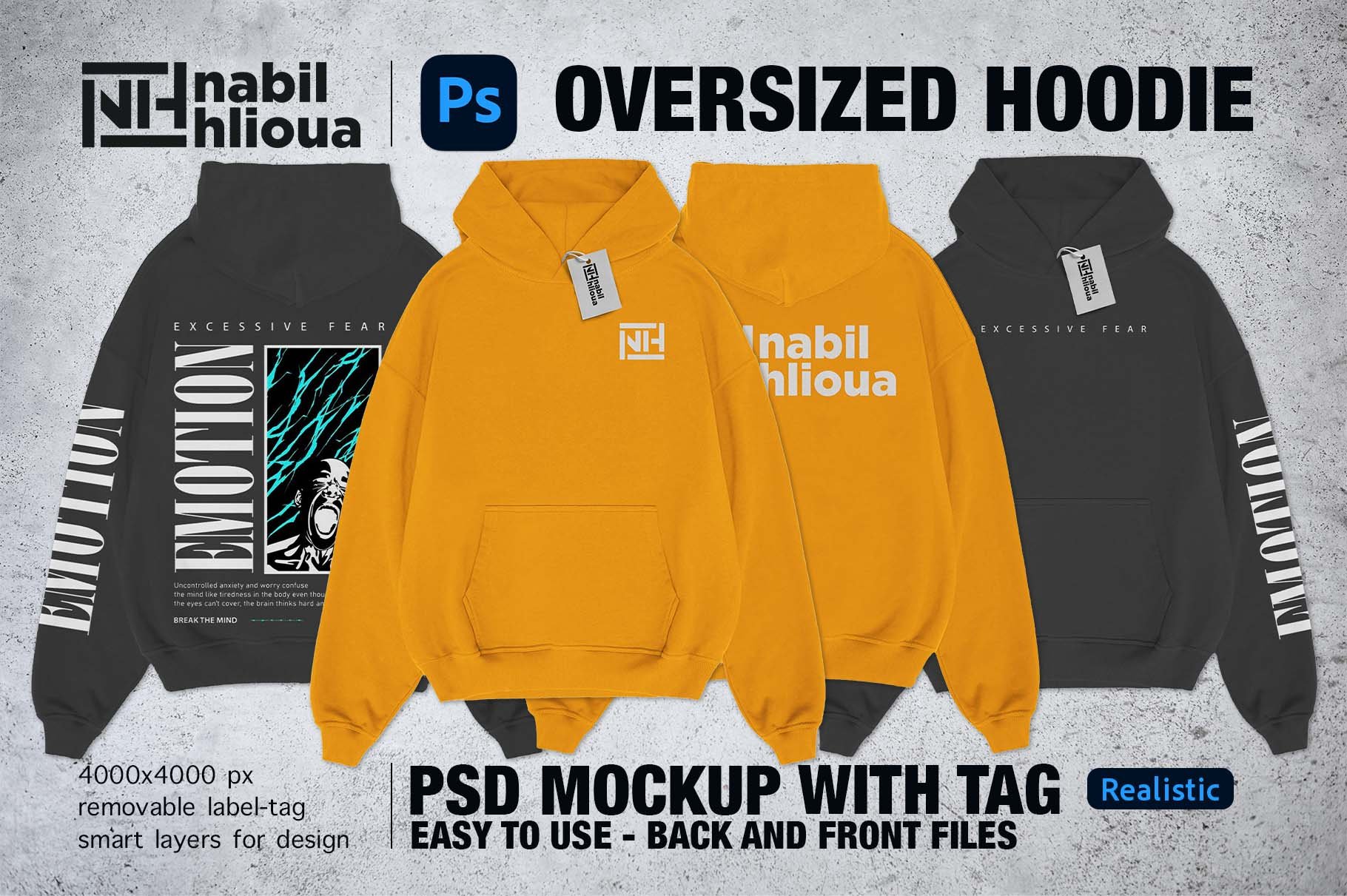 realistic oversize Hoodie PSD Mockup cover image.