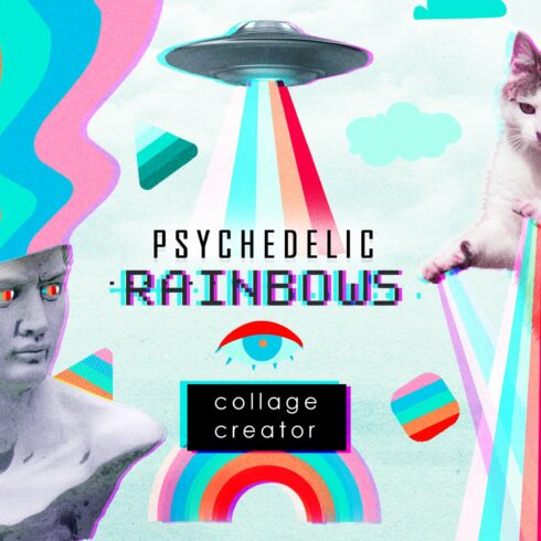 Psychedelic rainbows collage creator cover image.