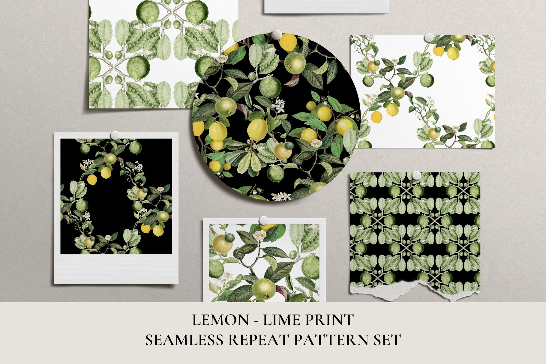 Lemons & Limes Botanical Pattern Set preview image.