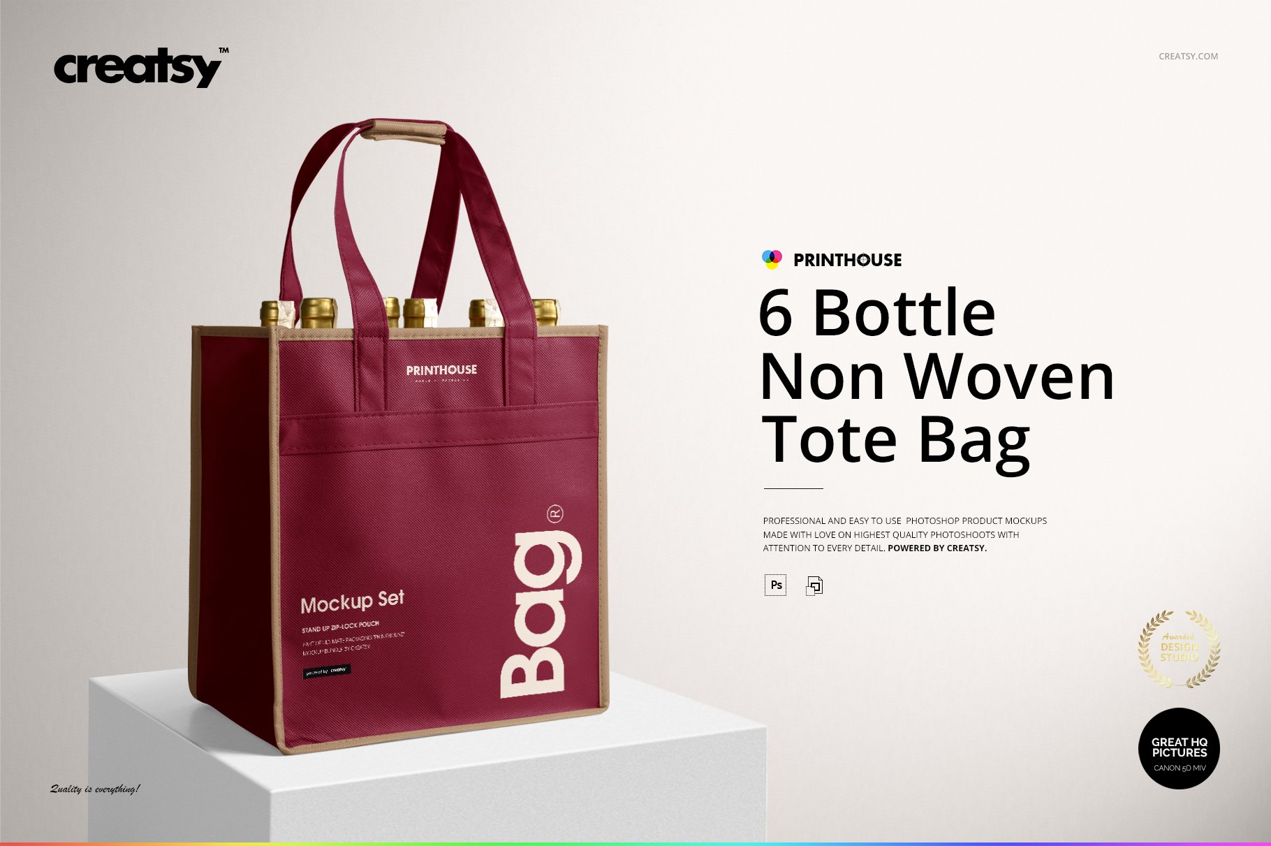 6 Bottle Non Woven Tote Bag Mockups cover image.