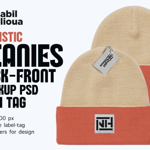 back and front beanie PSD Mockup cover image.