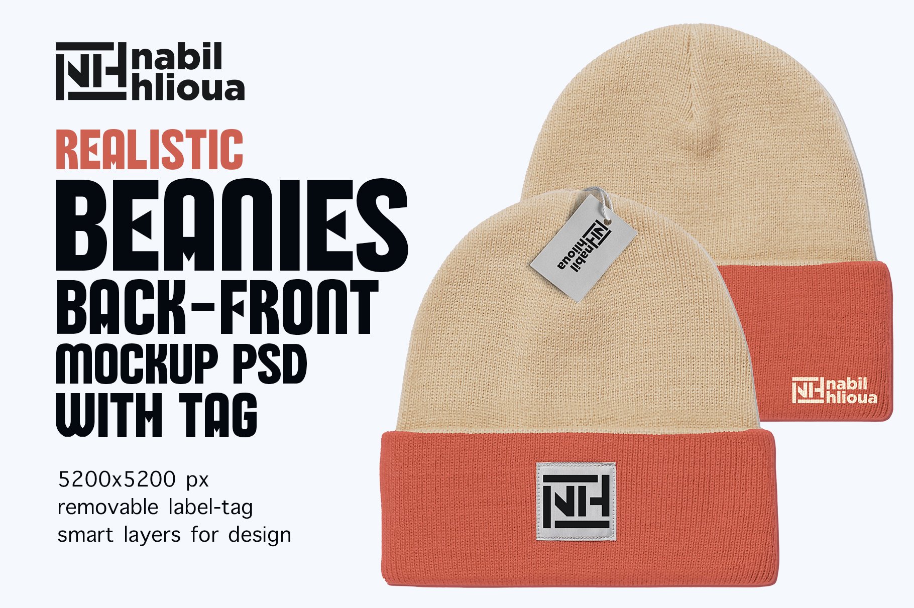 back and front beanie PSD Mockup cover image.