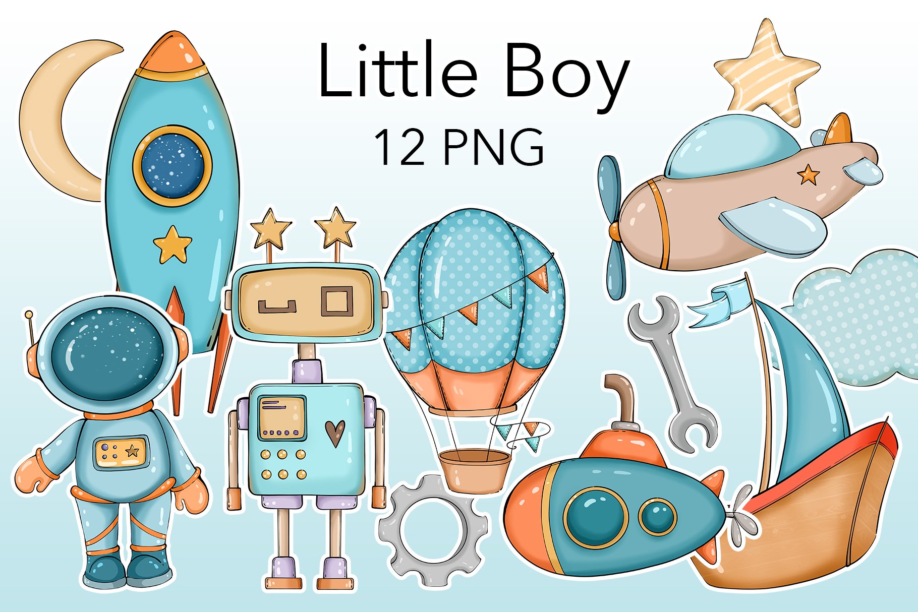 Illustrations set LITTLE BOY PNG cover image.