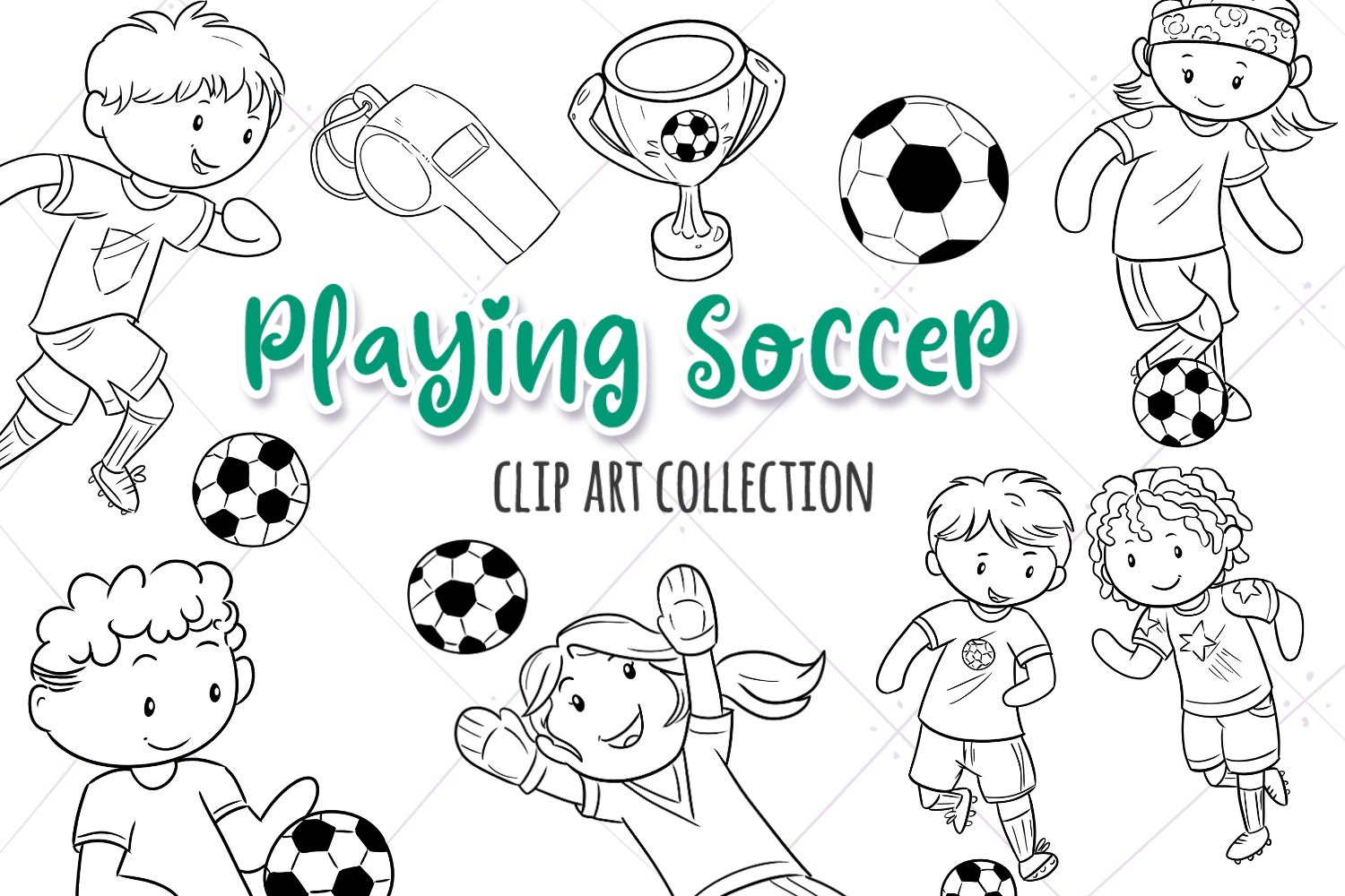 Kids Playing Soccer Black and White cover image.