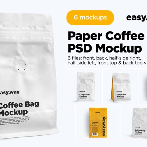 Paper Coffee Bag PSD Mockups Set cover image.