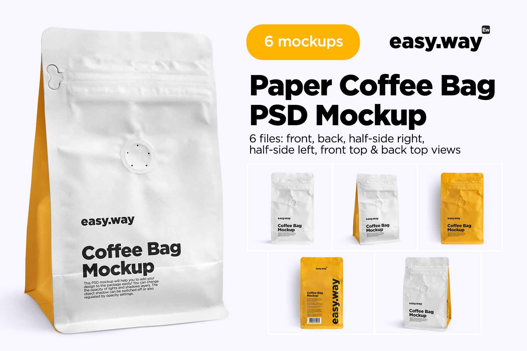 Paper Coffee Bag PSD Mockups Set cover image.