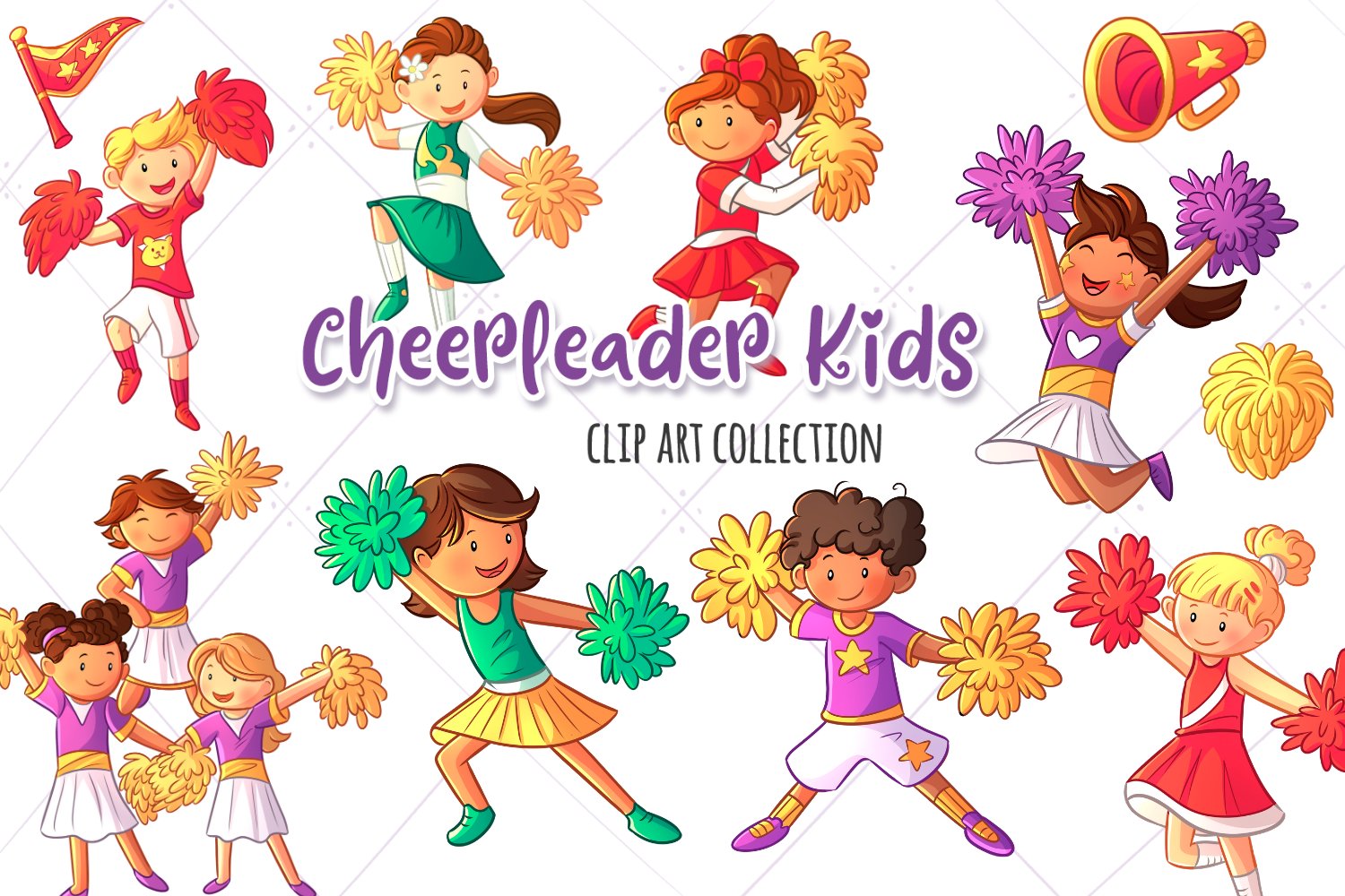 Cheerleader Kids Clip Art Collection cover image.