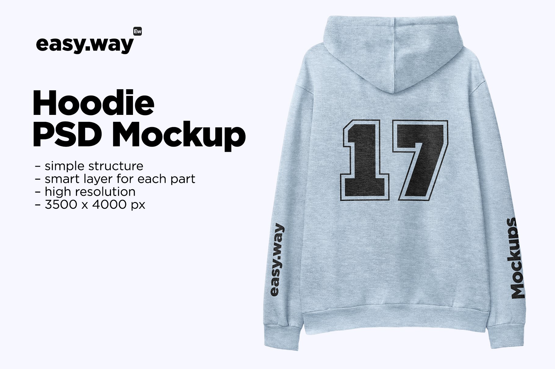 Heather Hoodie Back View PSD Mockup cover image.