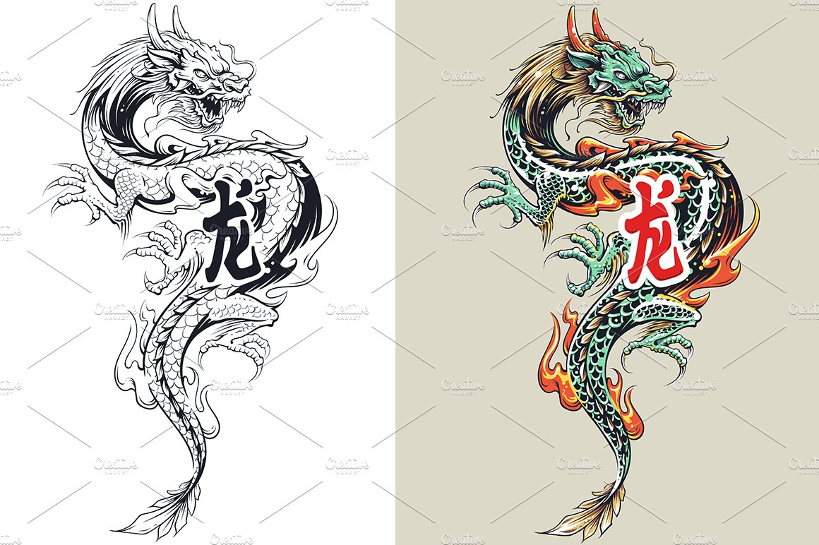 Tattoo Dragon | Vector Art preview image.