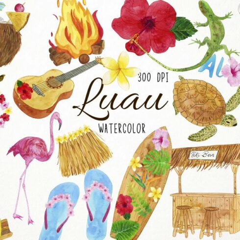 Watercolor Luau Clipart cover image.