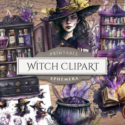 Witch Clipart Set cover image.
