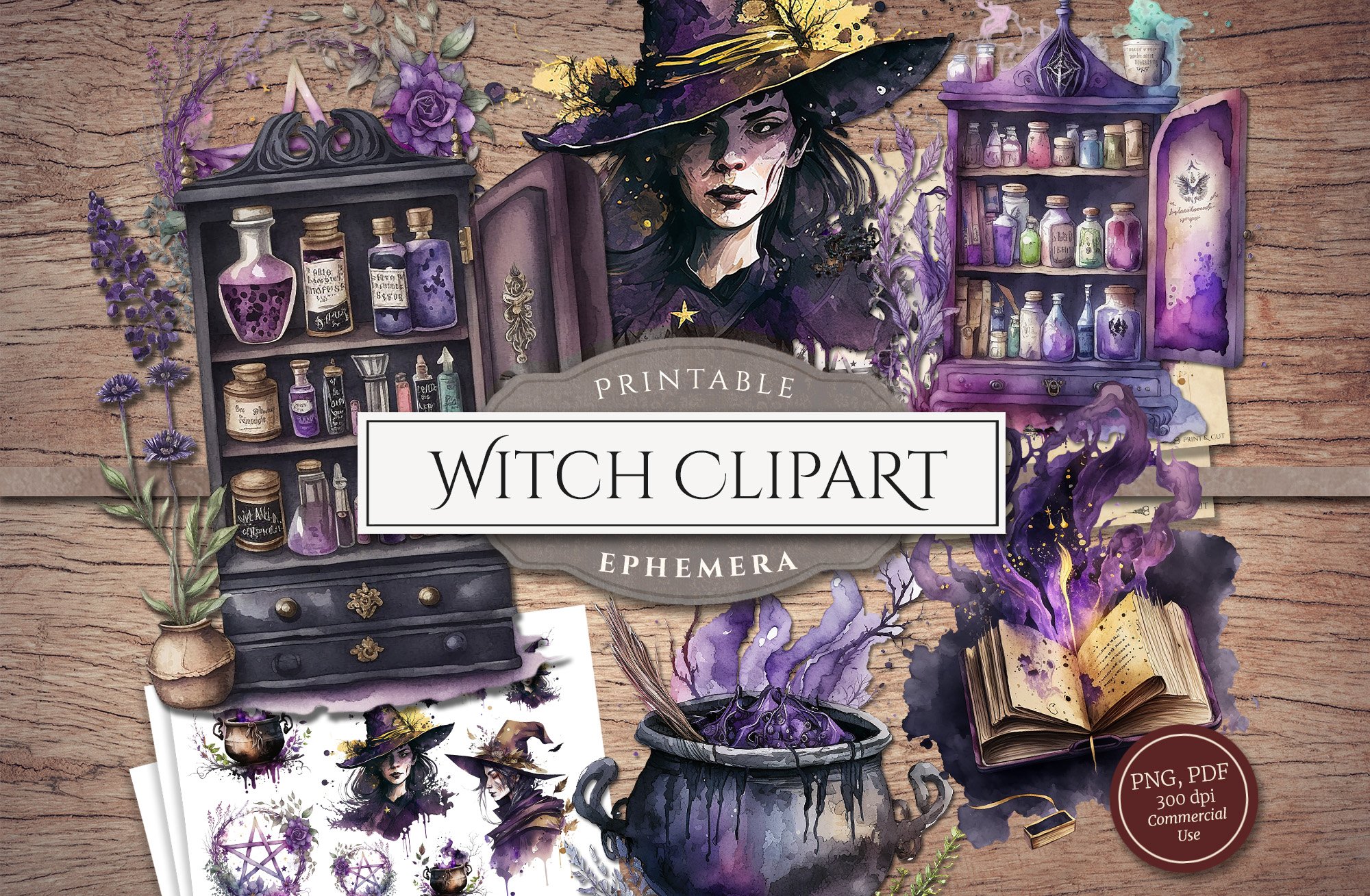 Witch Clipart Set cover image.