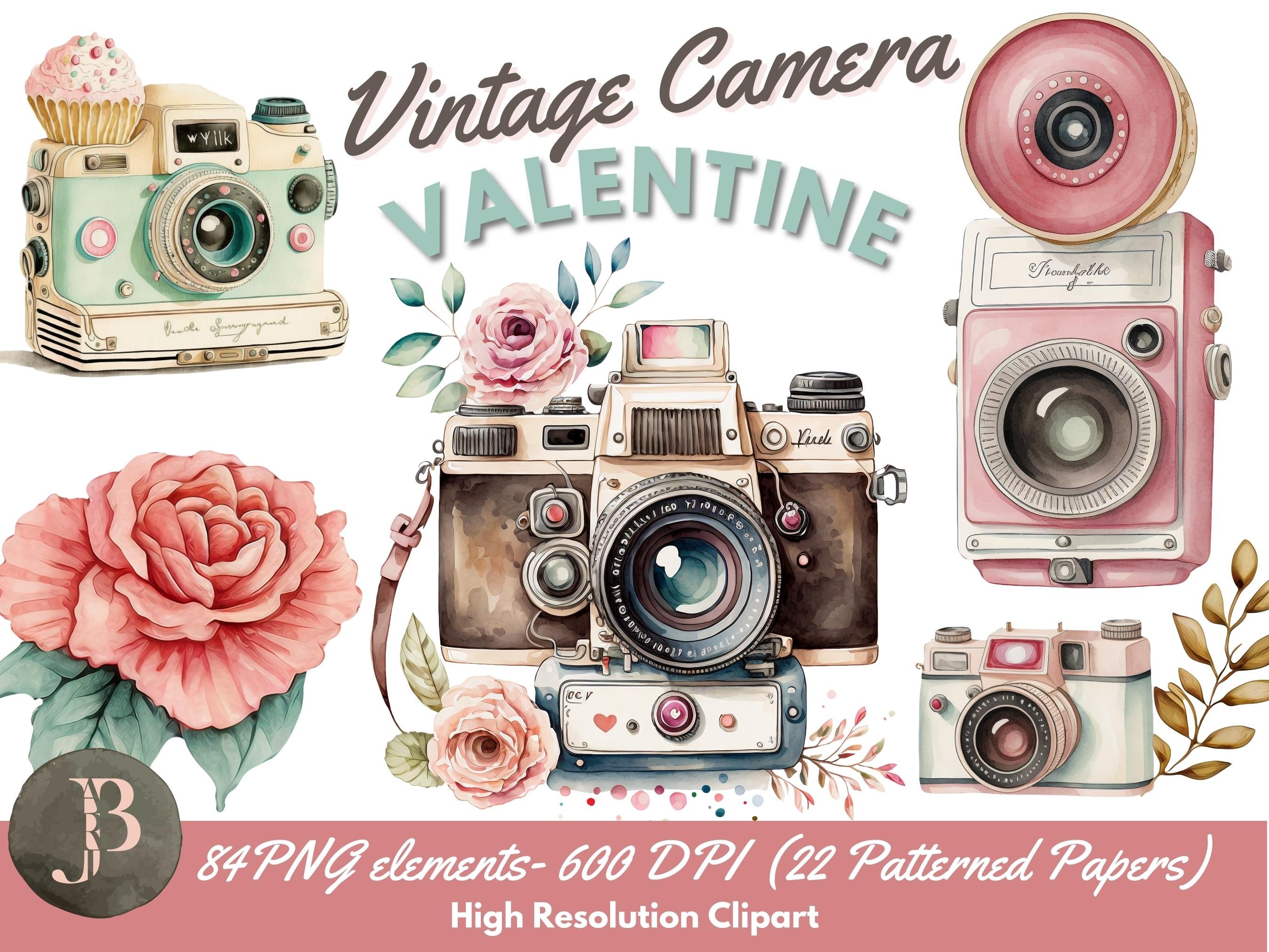 Vintage Camera Valentine Clipart cover image.