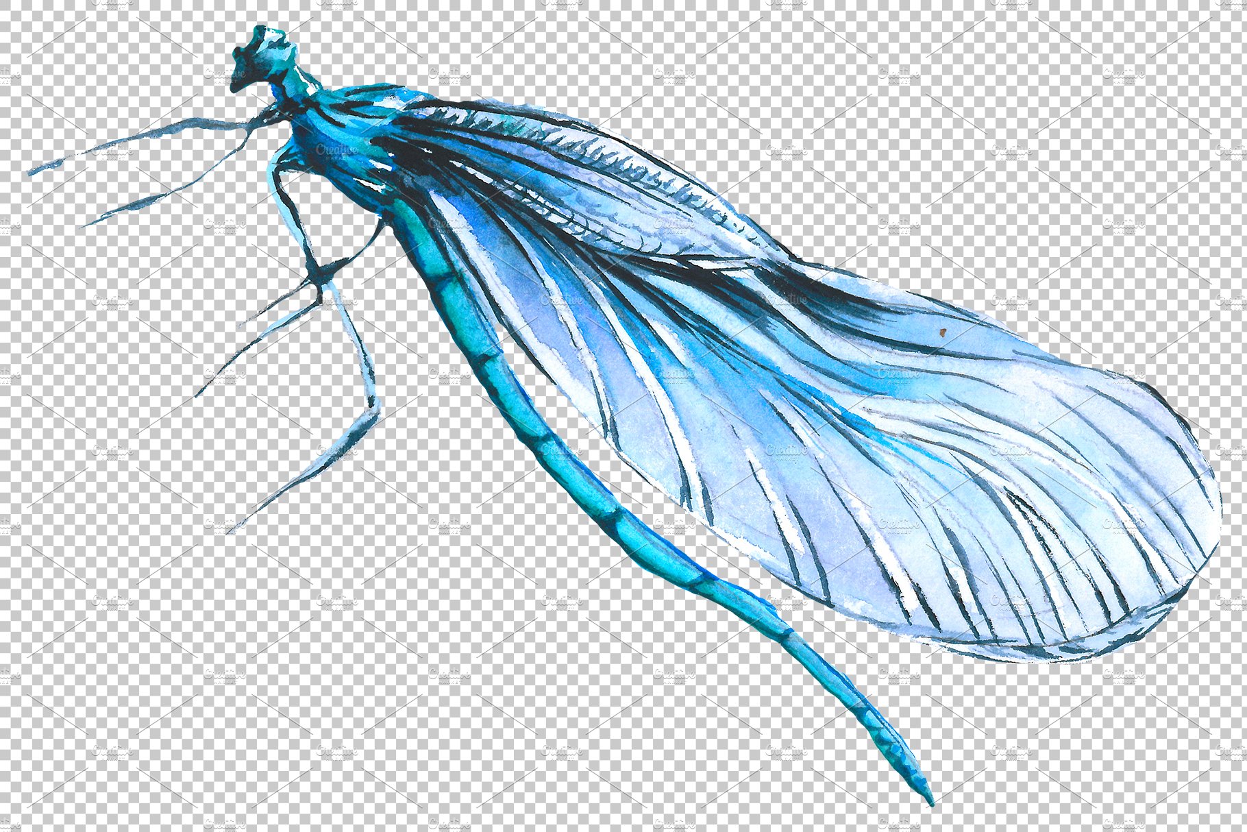 Original dragonfly blue watercolor preview image.