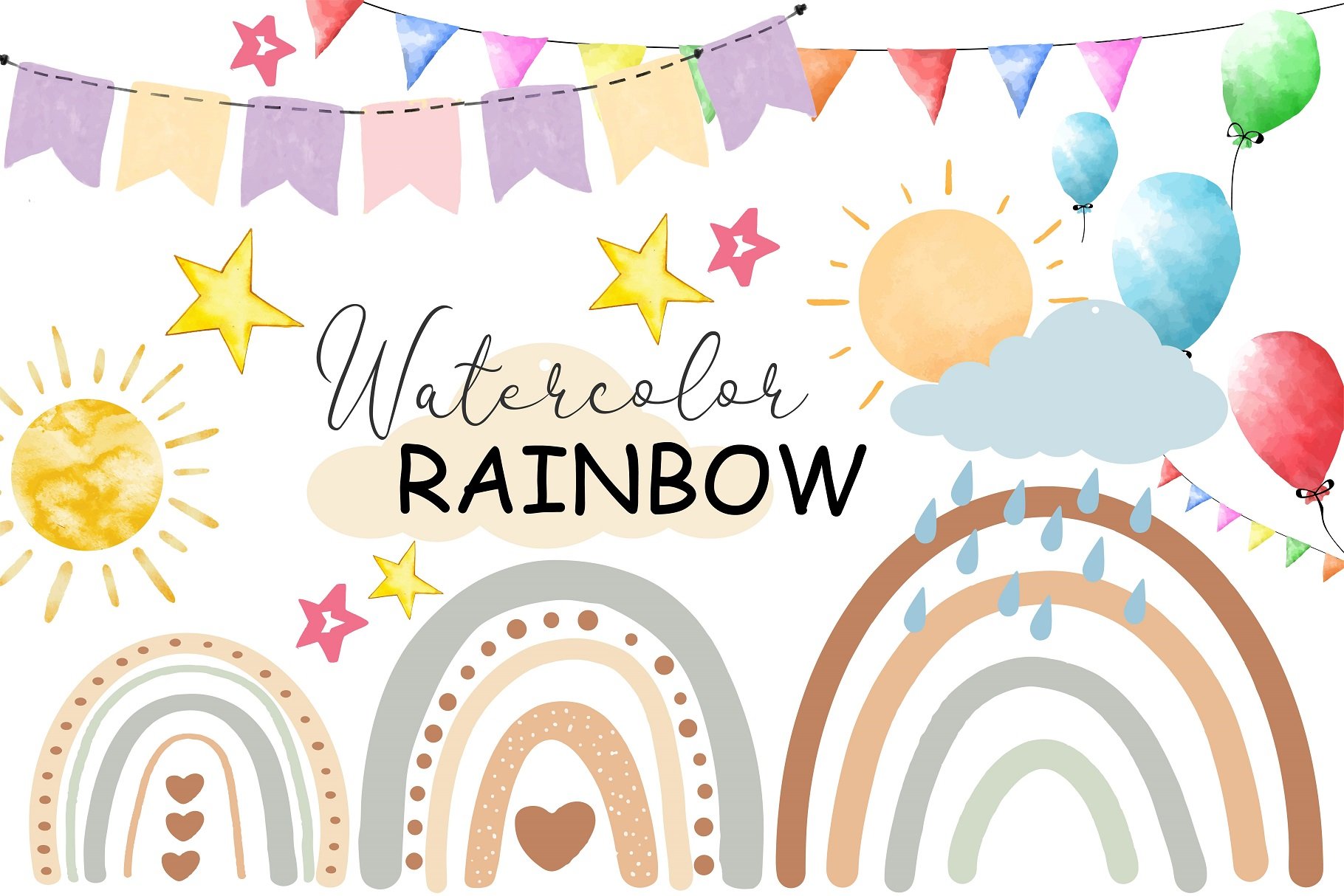 Watercolor Rainbow Clipart cover image.