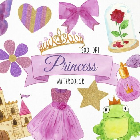 Watercolor Princess Clipart cover image.