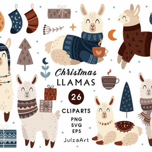 Christmas llama clipart cover image.