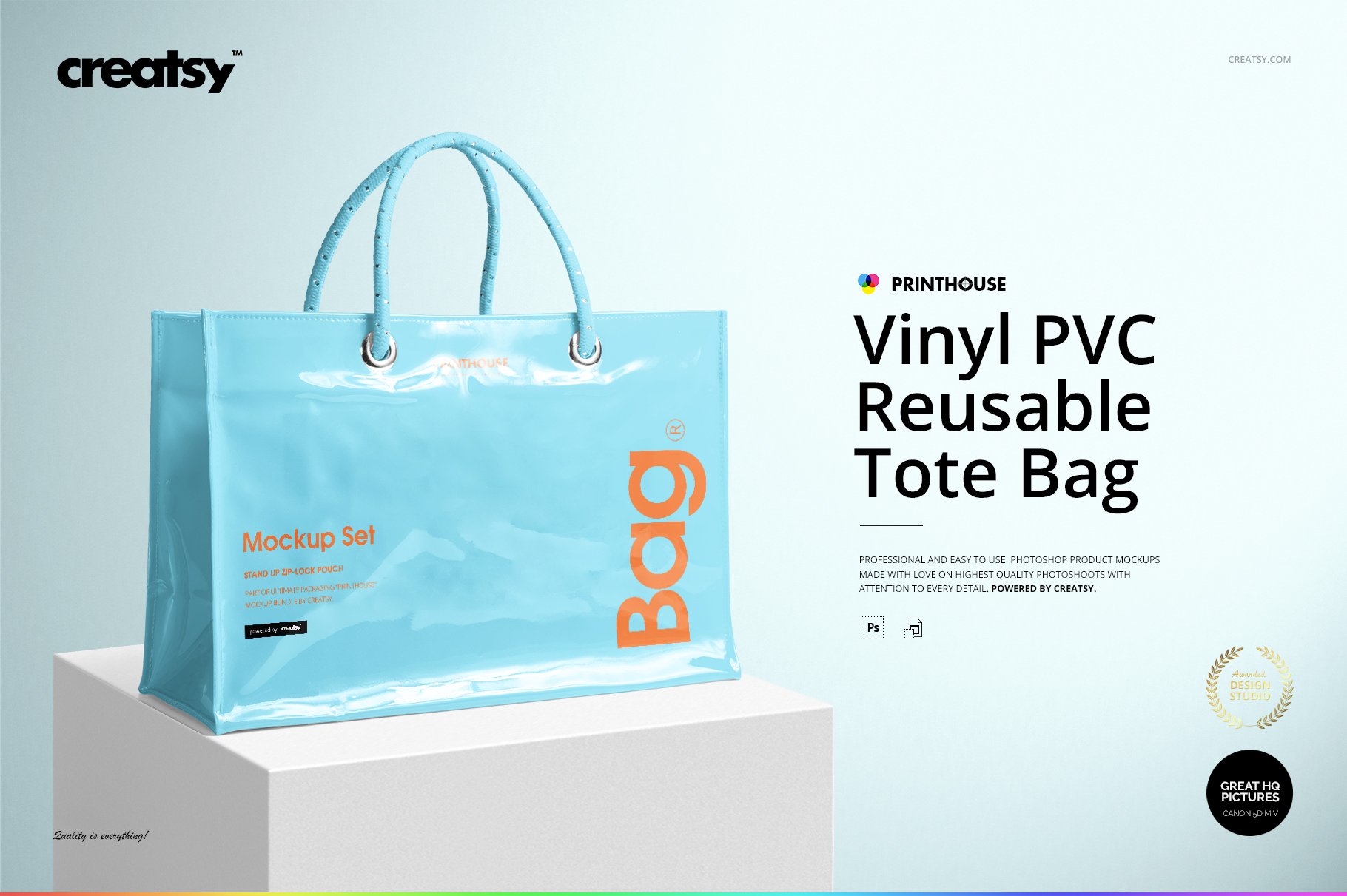 Vinyl PVC Reusable Tote Bag Mockups cover image.