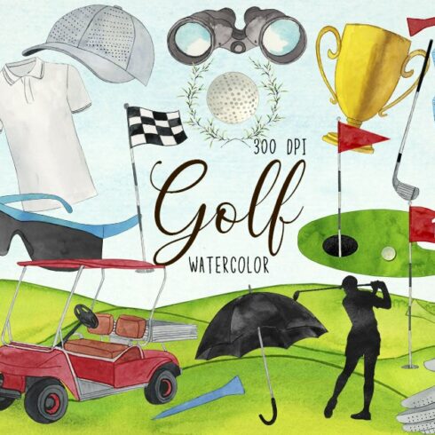 Watercolor Golf Clipart cover image.