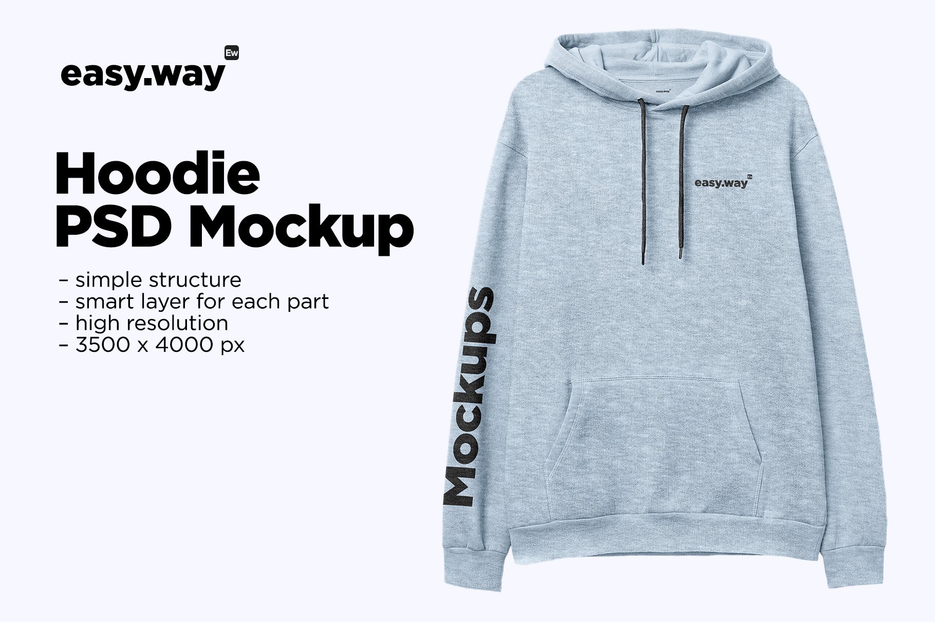 Heather Hoodie Front View PSD Mockup cover image.