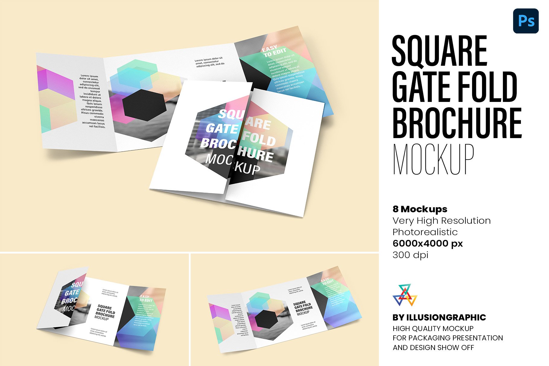 Square Gate Fold Brochure Mockup cover image.
