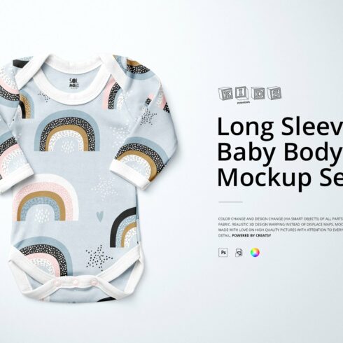 Baby Long Sleeve Bodysuit Mockup Set cover image.