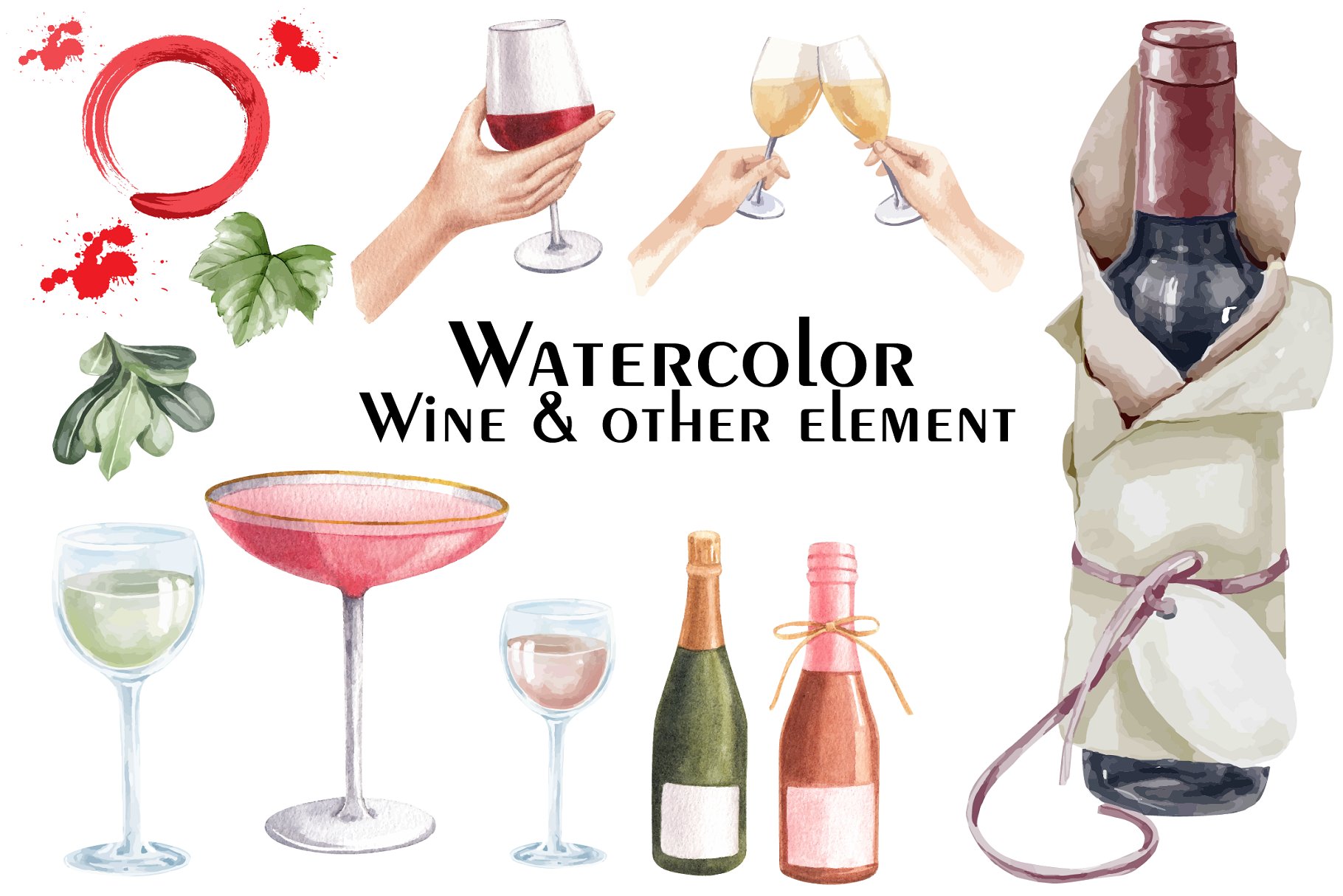 Watercolor Wine & cheese clipart preview image.