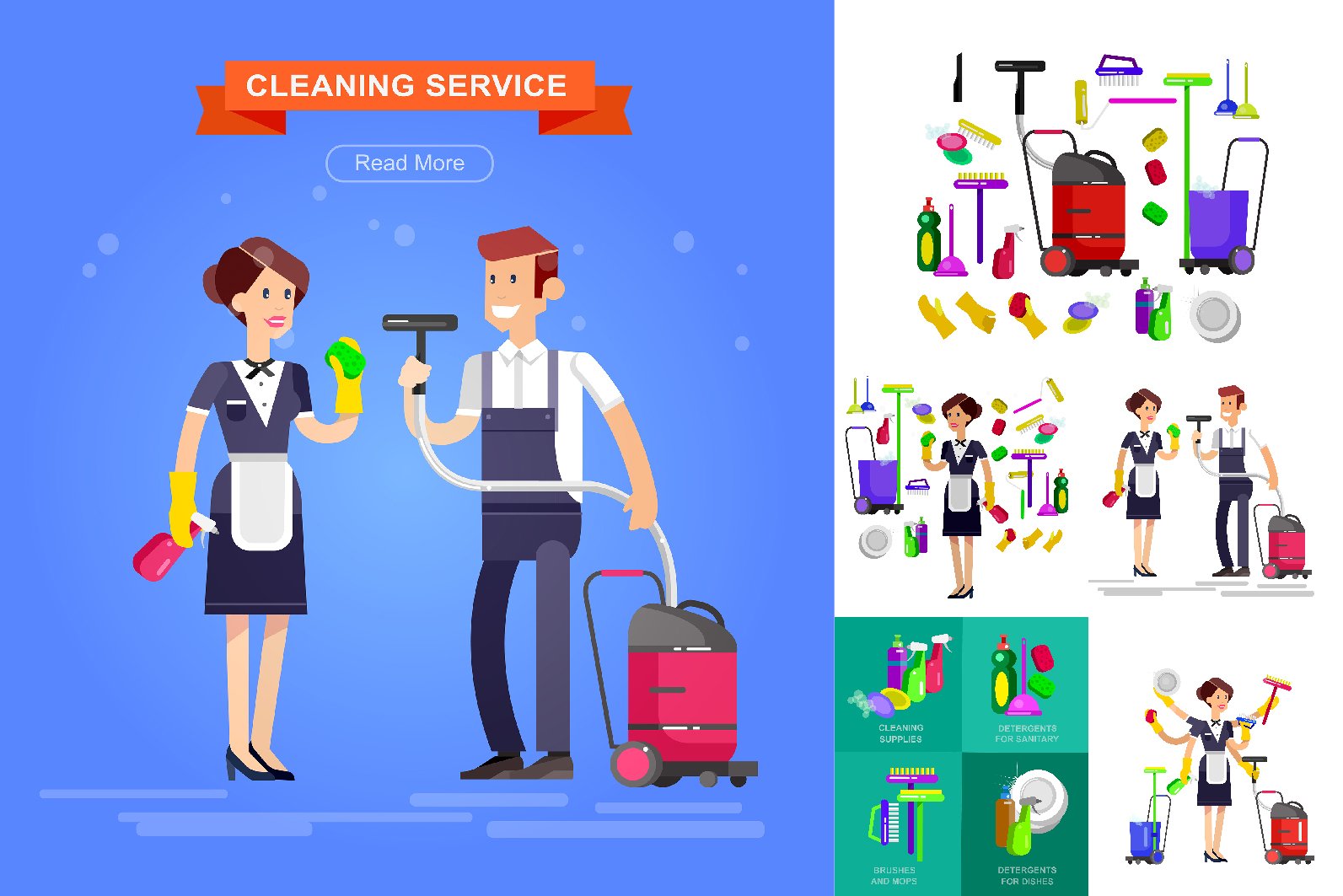 Cleaning service characters cover image.