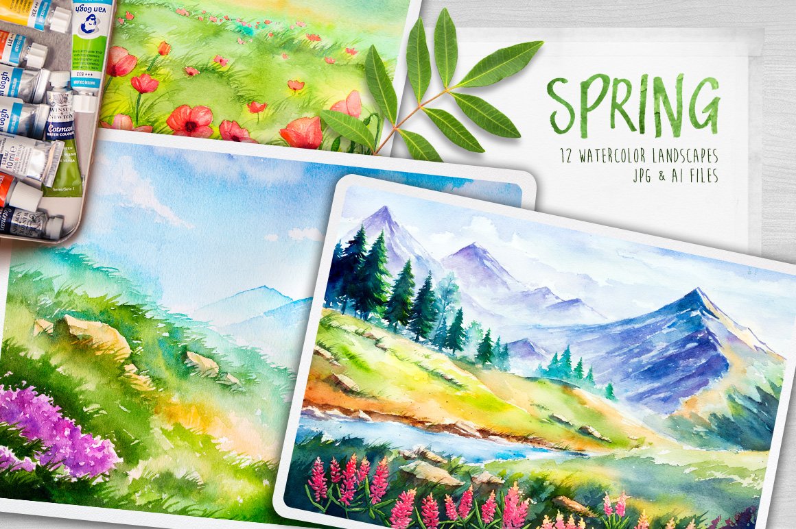 Spring Landscapes. Watercolor. cover image.