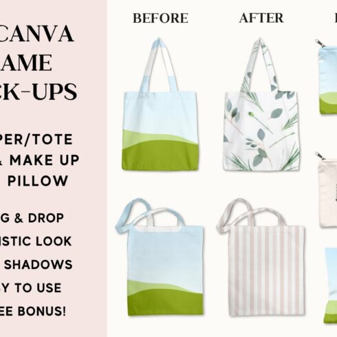 Canva Tote bag makeup bag mock-ups cover image.