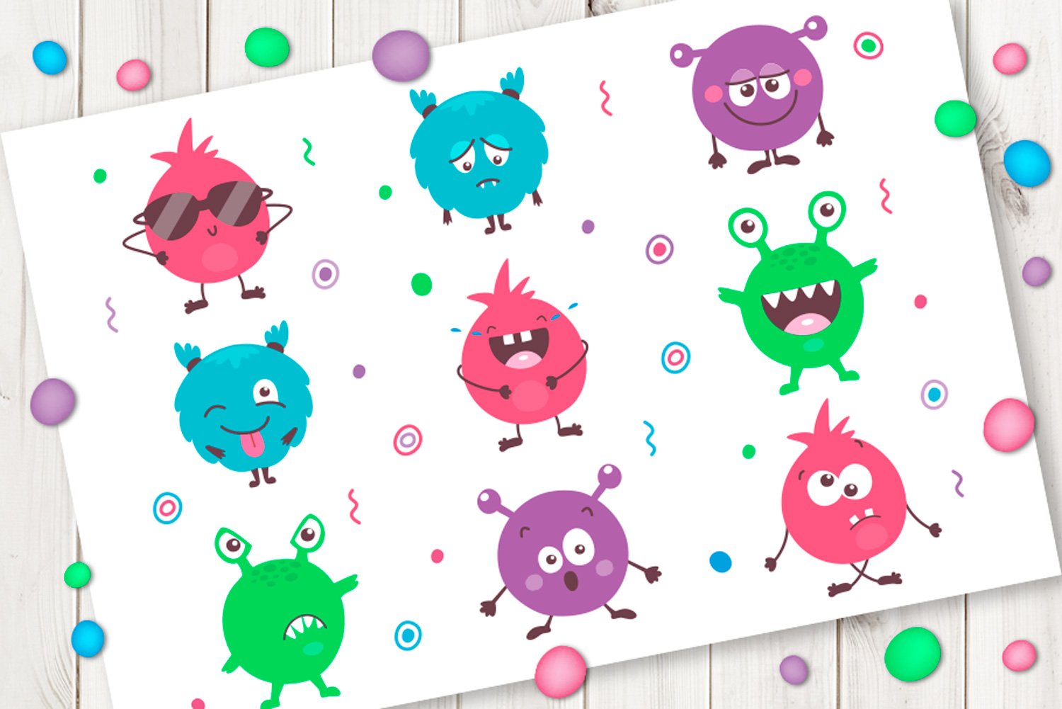 Cute cartoon monsters vector set cover image.
