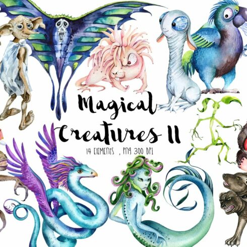 Magical Creatures, Halloween clipart cover image.