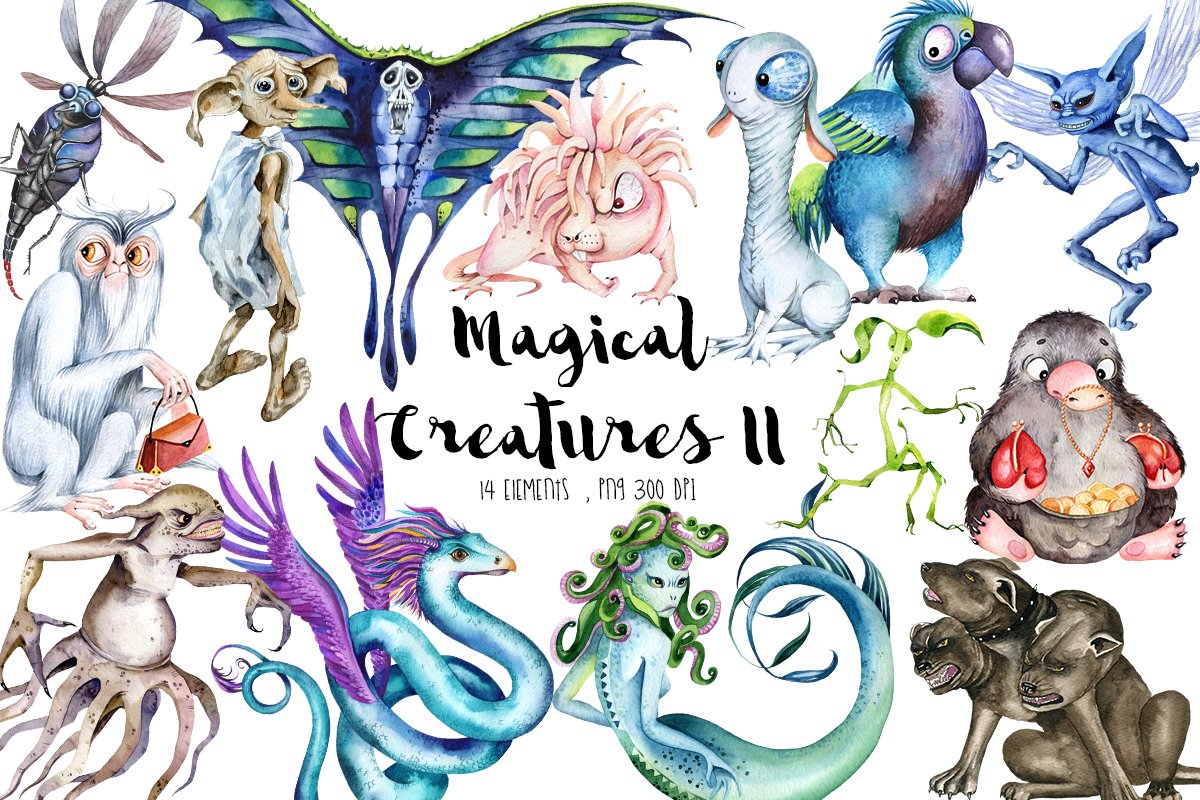 Magical Creatures, Halloween clipart cover image.