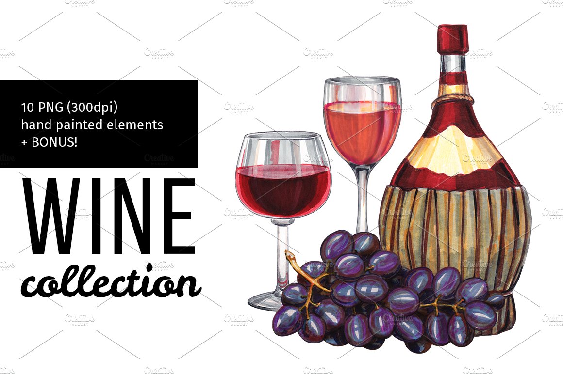 Hand drawn wine illustration. cover image.