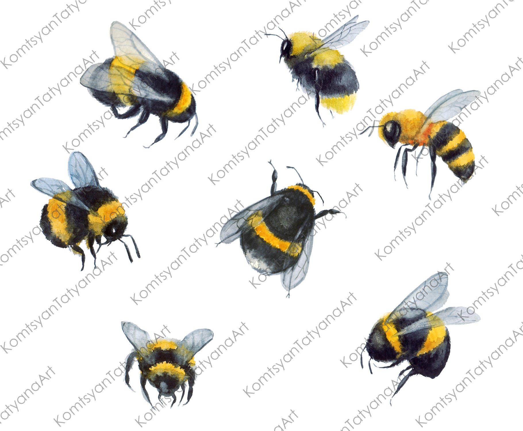 Watercolor clipart Bumblebee clipart preview image.