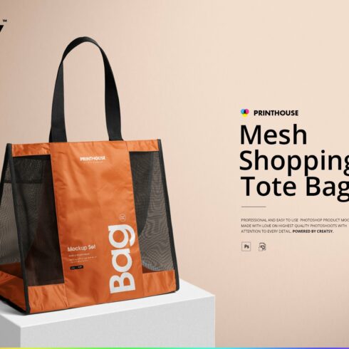 Mesh Shopping Tote Bag Mockup Set cover image.