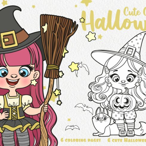 Cute cartoon Halloween witch girls cover image.