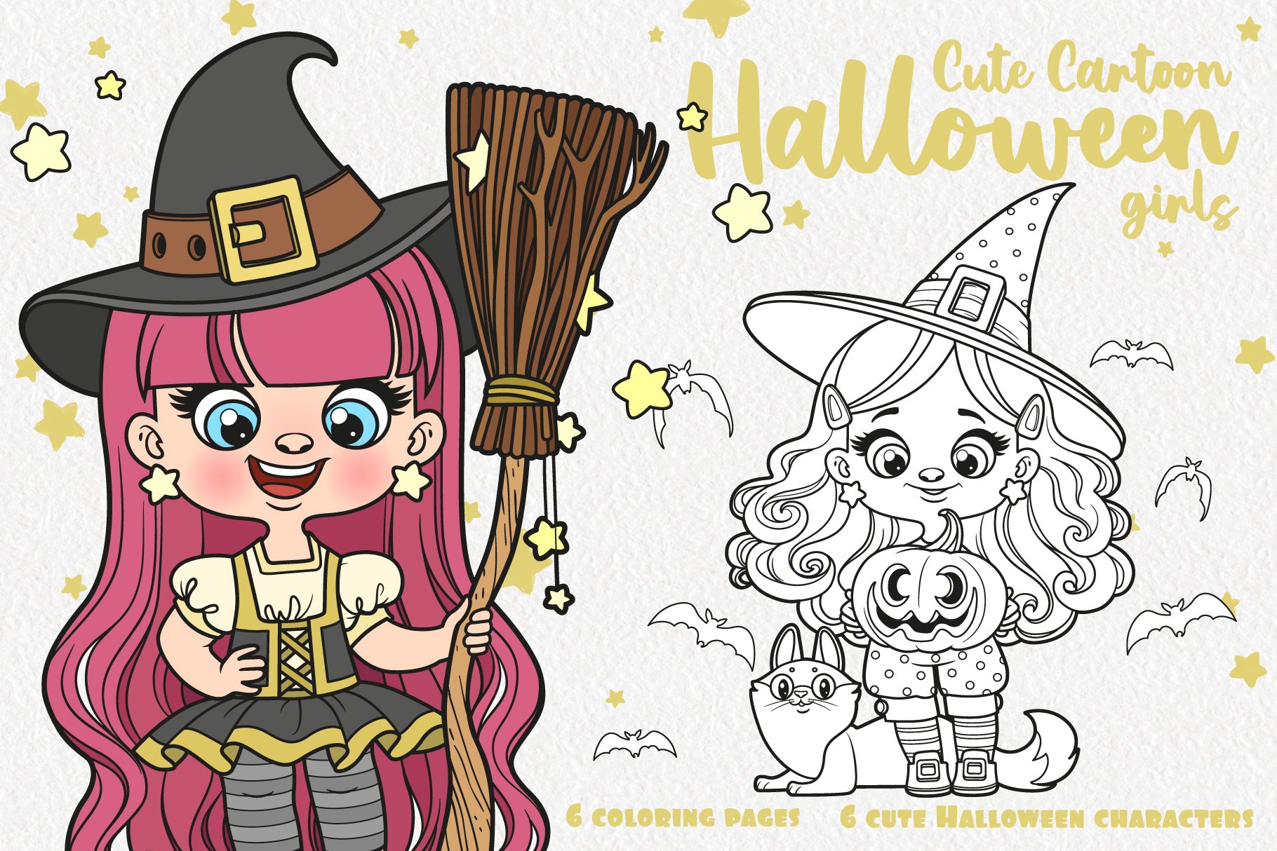 Cute cartoon Halloween witch girls cover image.