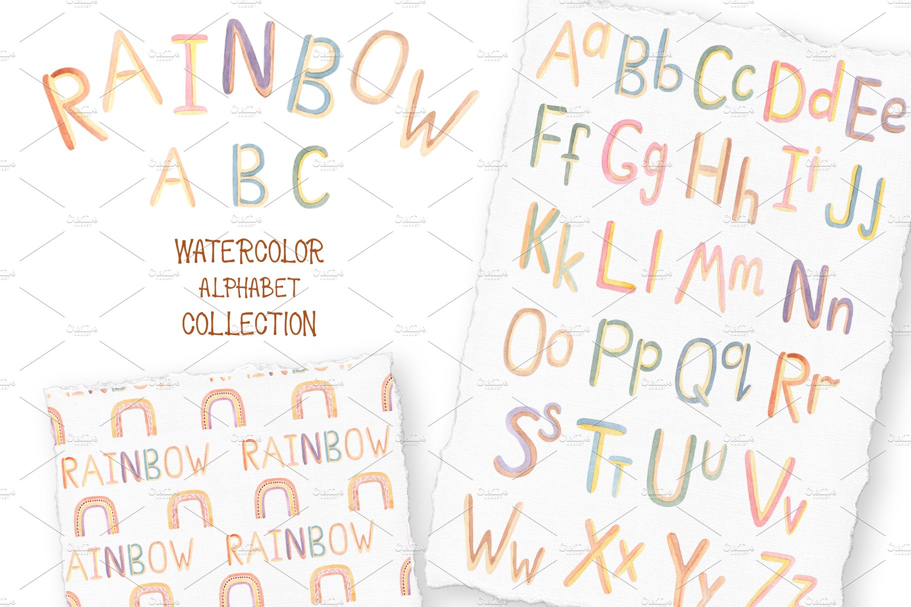 Watercolor  Rainbow Alphabet Set cover image.