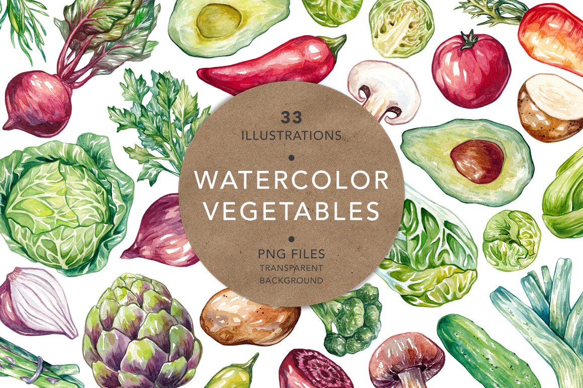 Watercolor Vegetables. cover image.