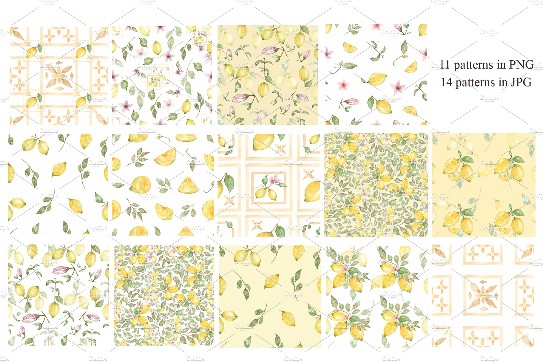 Watercolor Lemon Patterns preview image.