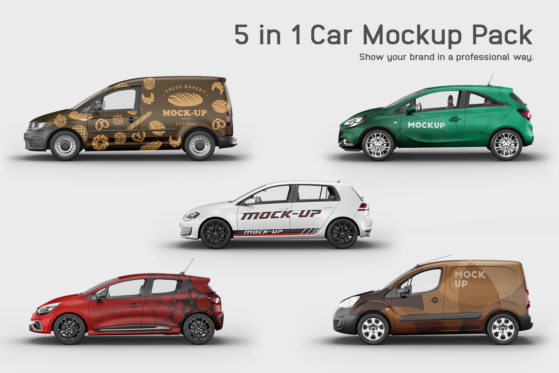Car Mockup Pack 5 in 1 cover image.